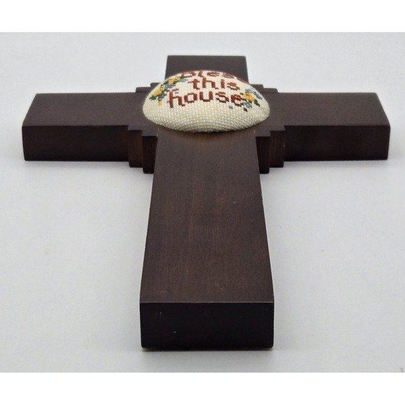 The Creative Circle Wooden Cross Stitch Bless This House Wall Decor Home 1980s - Picture 3 of 9